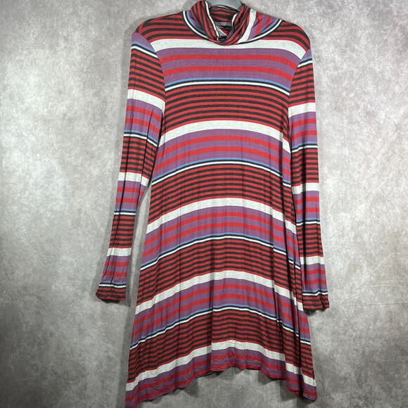 Anthropologie Maeve Swing Dress Womens M Purple Striped Turtleneck Knee Length - Picture 2 of 9